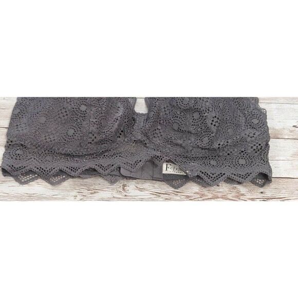 Felina Womens Sz Medium Gray Unlined Halter Adjustable Lace Floral Bralette Bra - Picture 3 of 9